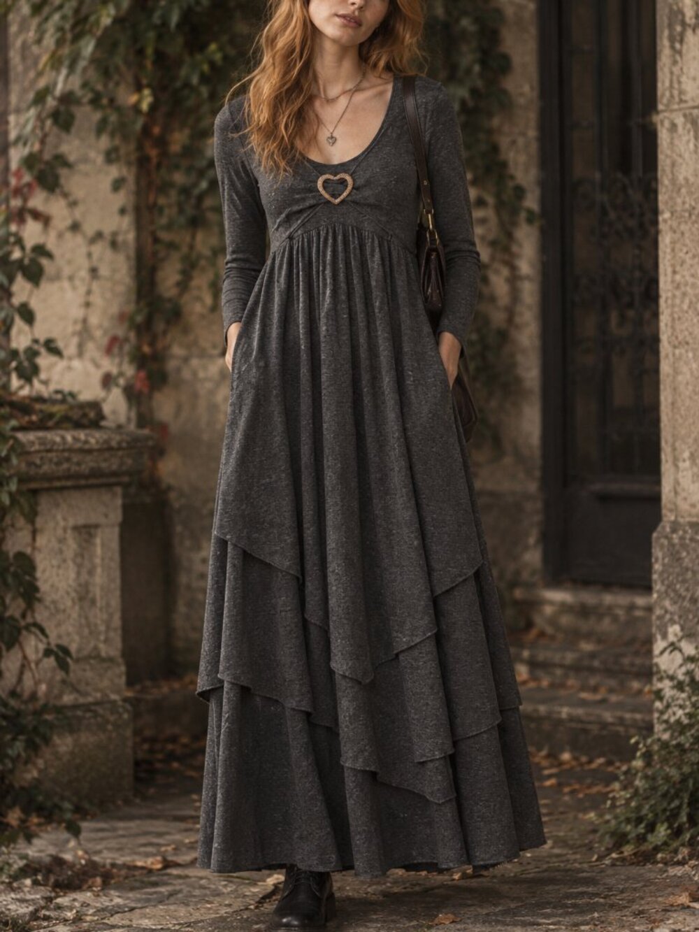 NWOT Charcoal Tiered Heart Dress with Pockets | Romantic Grunge & Cottagecore |